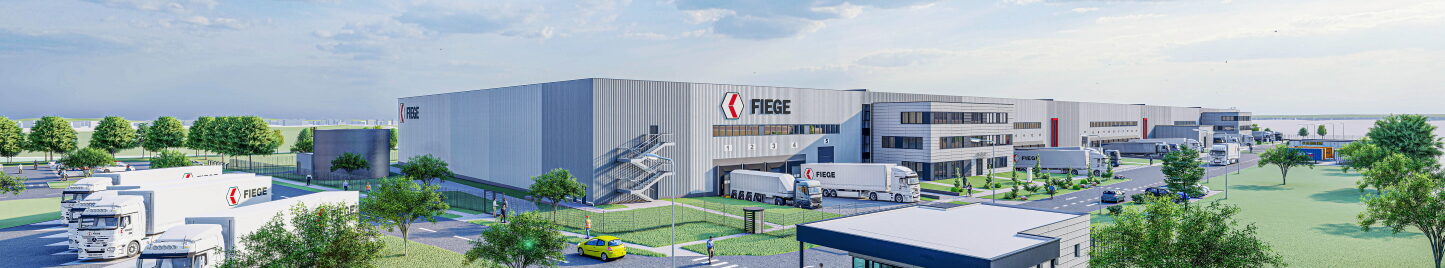 Diese Visualisierung zeigt, wie das Logistikzentrum der Firma Fiege im Zülpicher Gewerbegebiet „An der Römerallee“ aussehen wird.